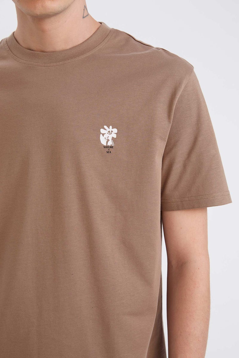 DeFacto Brown Man Regular Fit Crew Neck Printed Short Sleeve T-Shirt Casual - Image 4